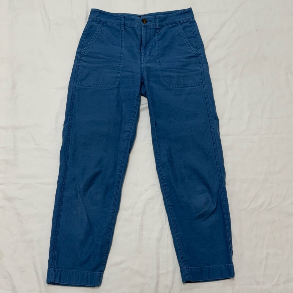 J. Crew Tapered Cropped Blue Cotton Pants